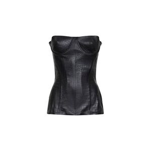 Alex Perry Women Black Crocodile-Embossed Nappa Leather Longline Corset Top